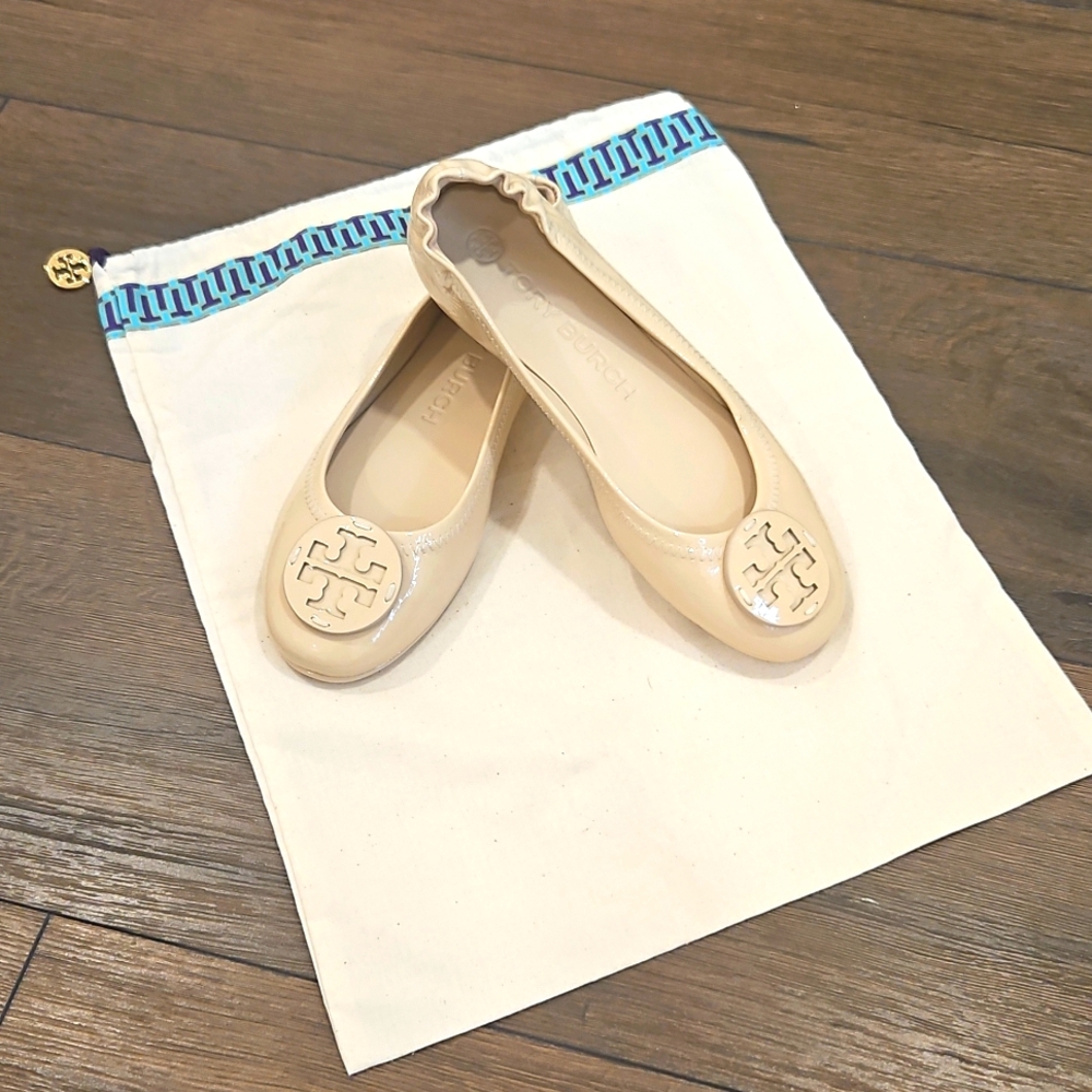 SOLD‼️NWOT Tory Burch Minnie Travel Ballet Flat, Nude Patent Leather - Picture 1 of 15